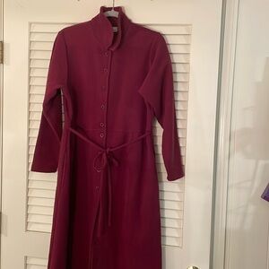 L. L. Bean Rich Burgundy Long Button Down Textured Maxi Sweater Coat Size L
